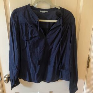 Tart Blue Long Sleeve Blouse with Mandarin Collar